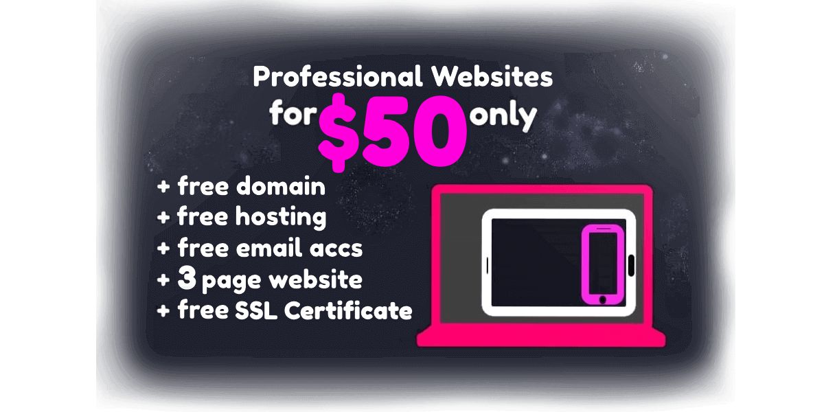 Harare $50 web design in Zimbabwe features: free web domain, free web hosting, free email, 3 page website design